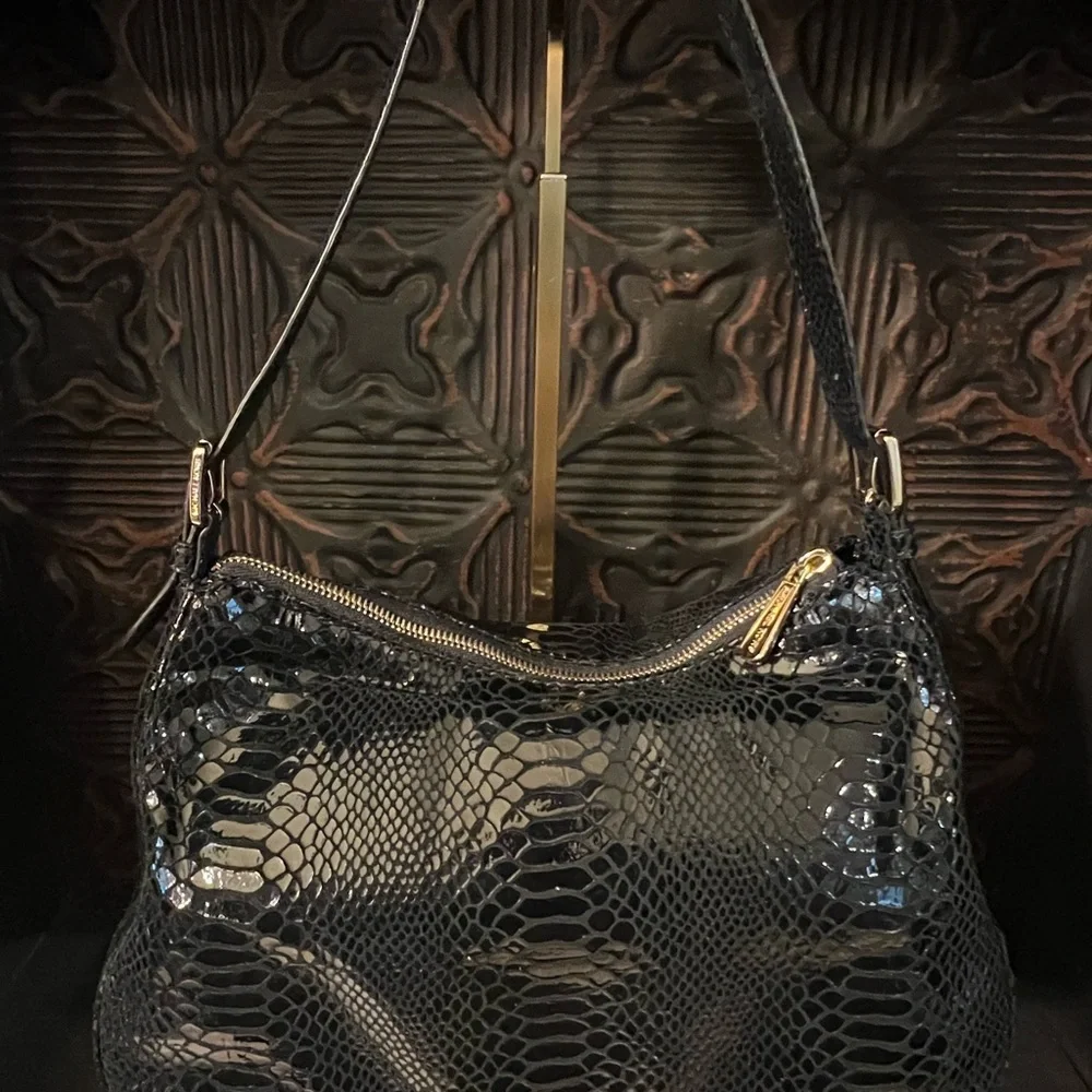 Michael Kors Black Snakeskin Embossed Shoulder Bag NWOT